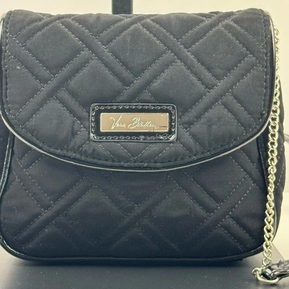 Vera Bradley Quilted Chain Strap Shoulder  Crossbody Handbag Classic Black Purse